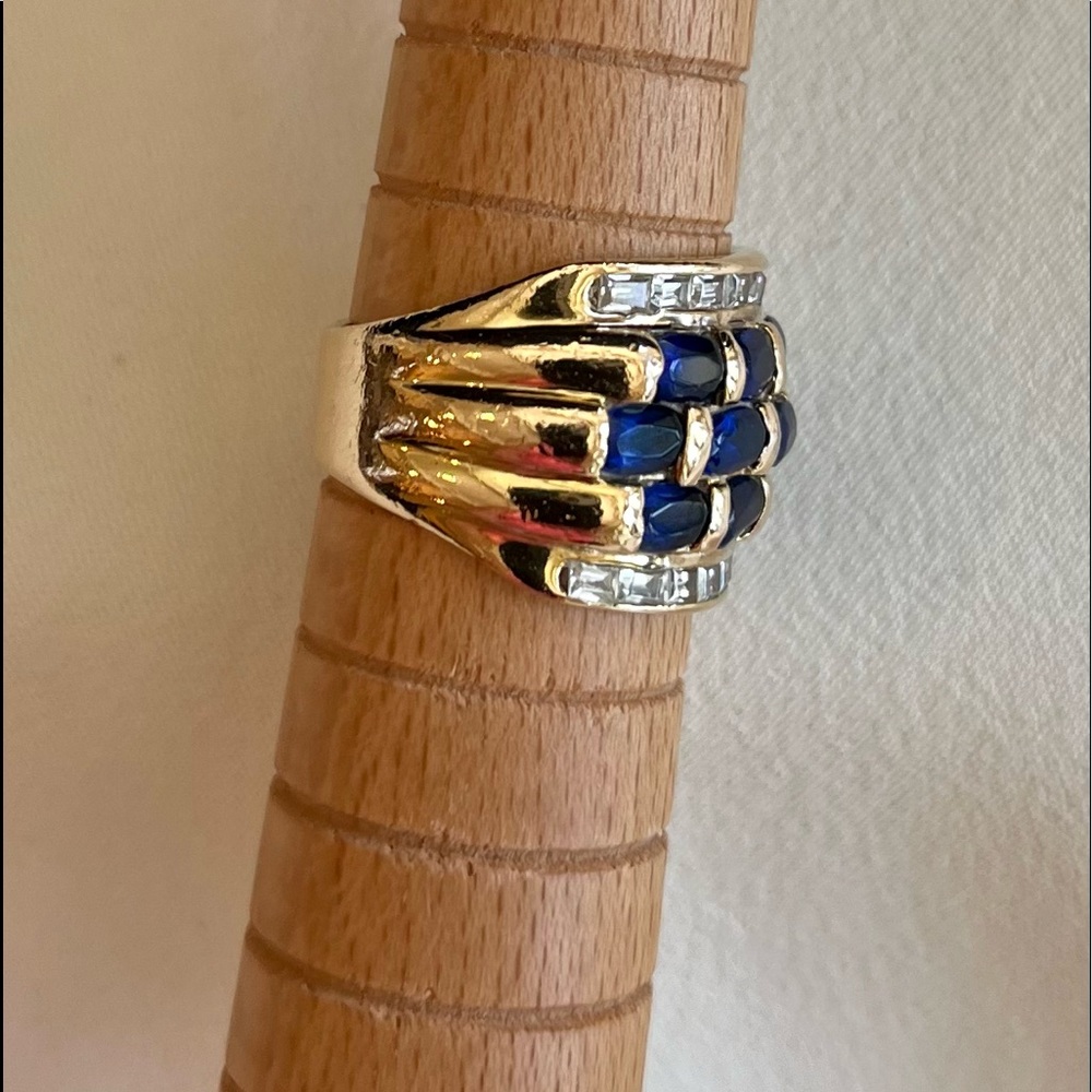 Sapphire and CZ Cocktail Ring - Picture 12 of 16